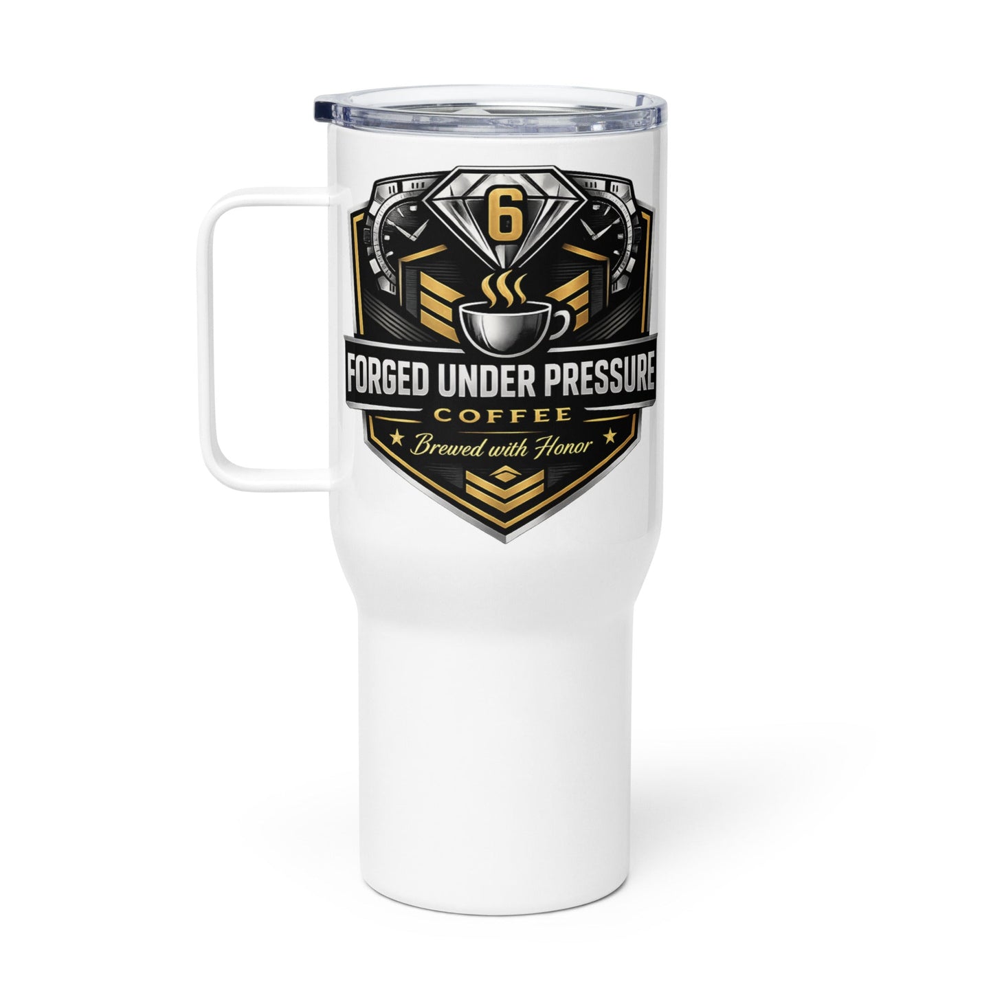 Travel Mug with a Handle - Forged Under Pressure Coffee