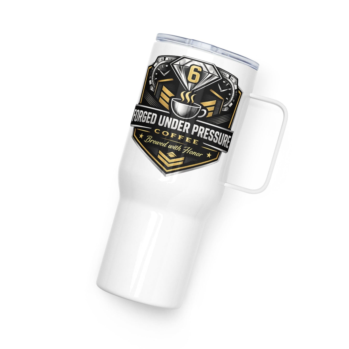 Travel Mug with a Handle - Forged Under Pressure Coffee