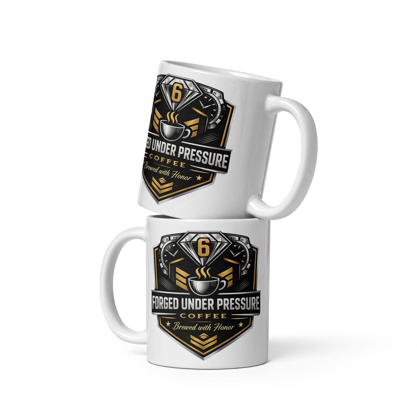 White Glossy Mug - Forged Under Pressure Coffee