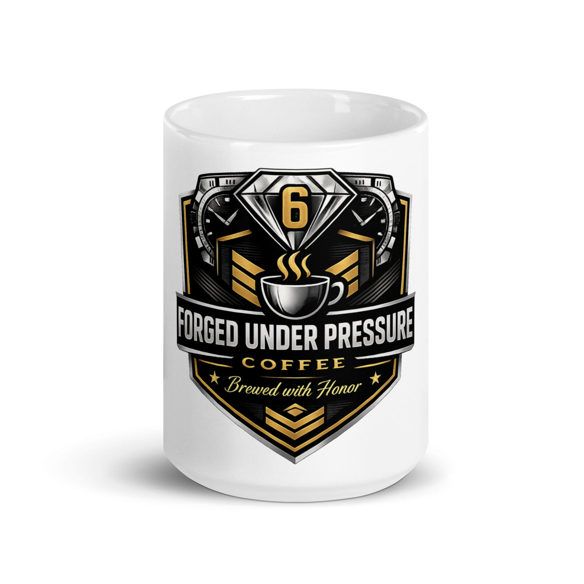 White Glossy Mug - Forged Under Pressure Coffee