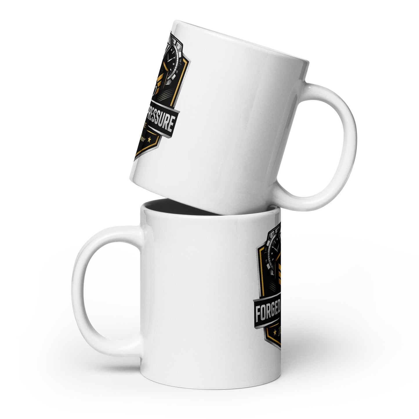 White Glossy Mug - Forged Under Pressure Coffee